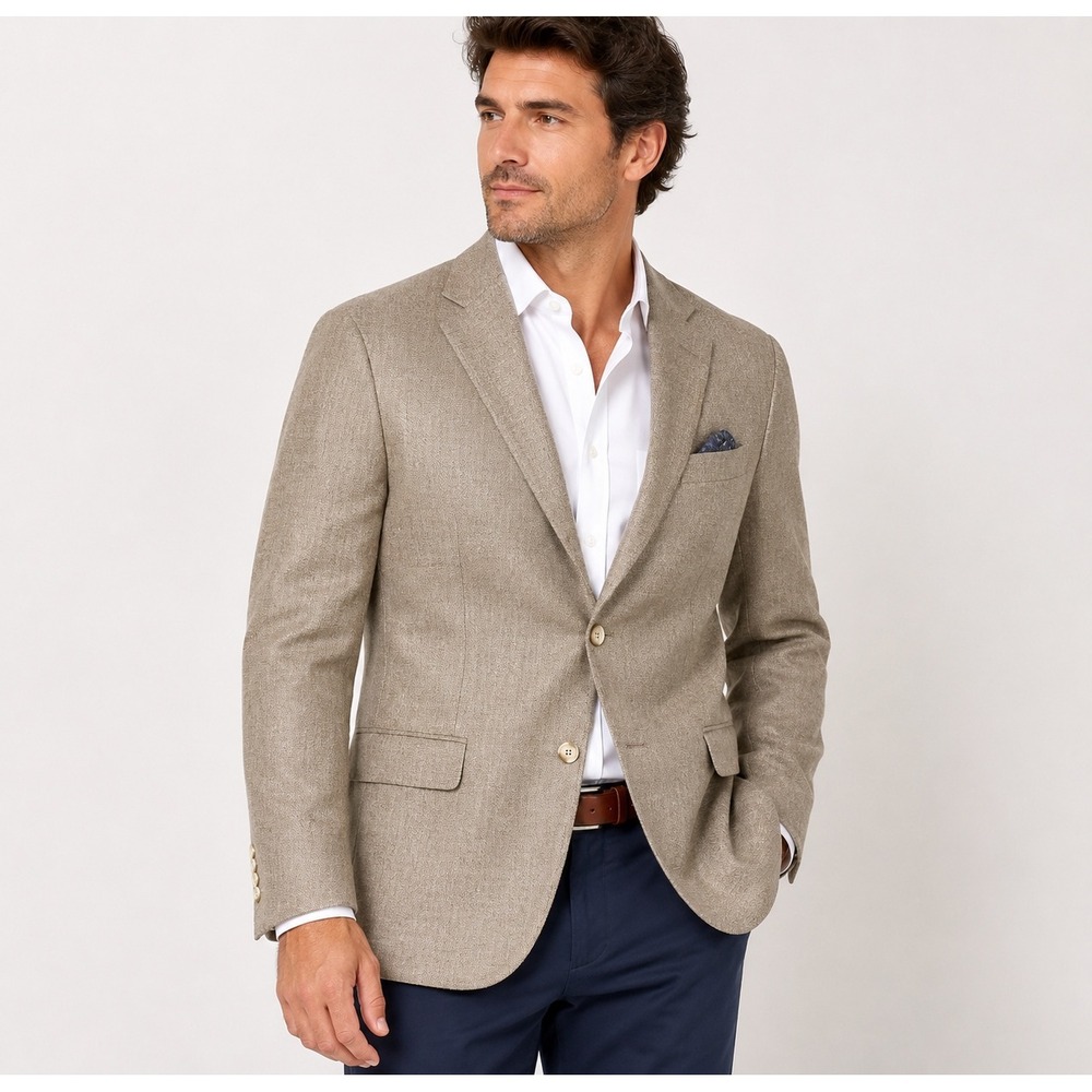 Oscar de la Renta Mens‎ Blazer Wool Beige Tweed Two Button Sport Coat Size 44